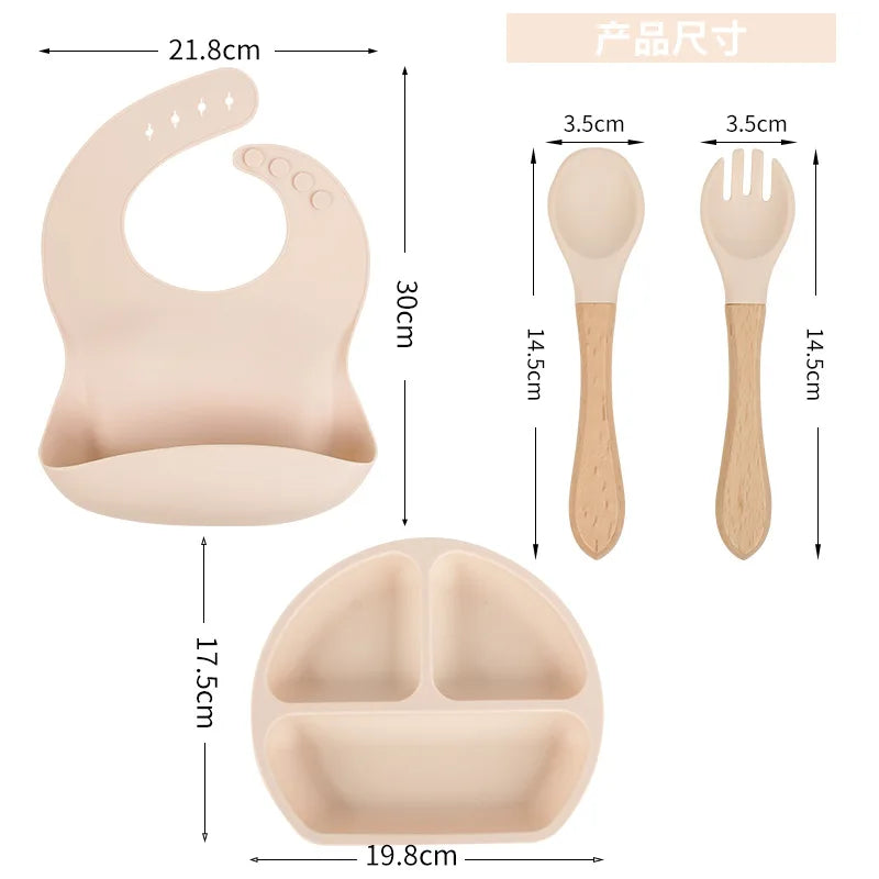 Kit de 4peças para alimentação de bebes em silicone.